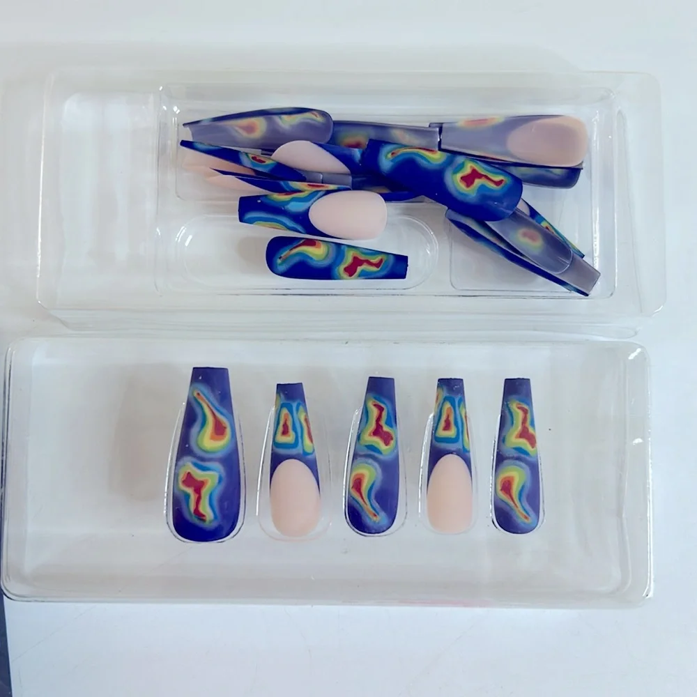 Watercolor Swirl Designer Long Coffin Press-On Nails